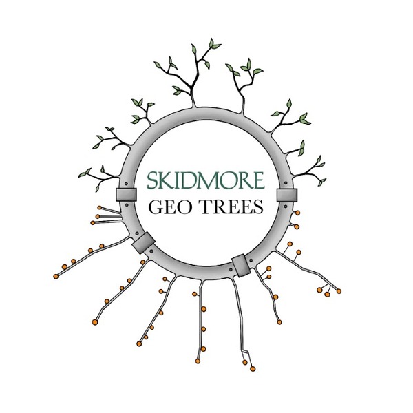 Skidmore Geo Trees logo featuring a circular tree design with branches and roots.