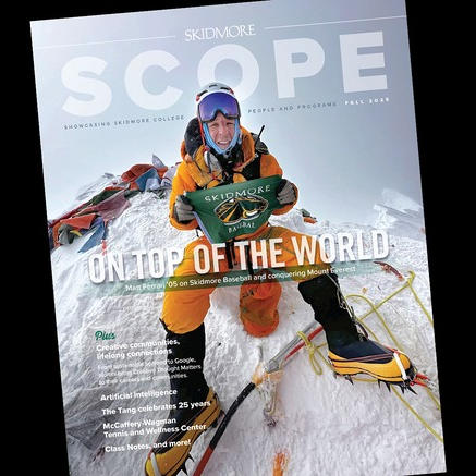 Photo of the latest issue of Scope magazine on a black background.