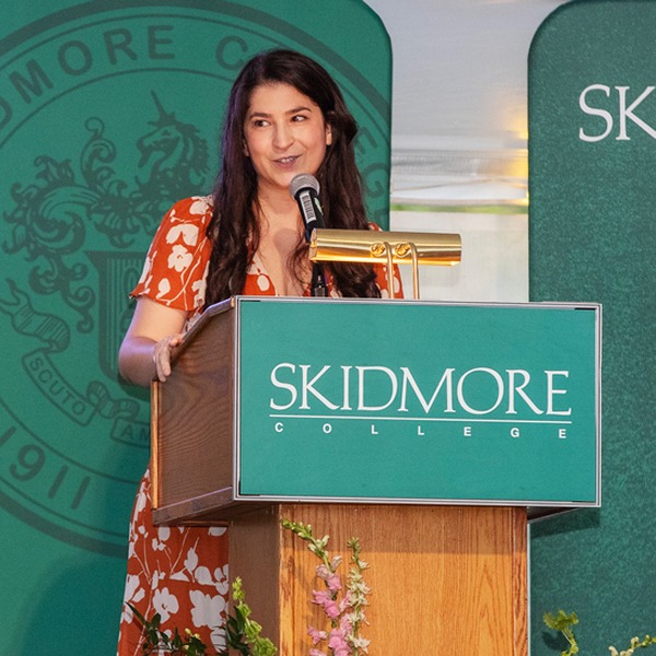 Dr. Alina Bazarian ’14 speaks at the 46th annual Palamountain Benefit